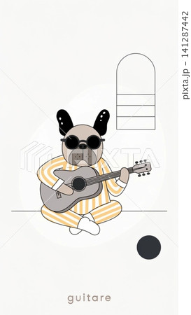 Cute French Bulldog musician poster Background Cute French Bulldog musician poster Background 141287442