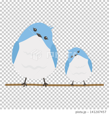 Two blue birds perched side by side on a tree branch. Two blue birds perched side by side on a tree branch. 141287457