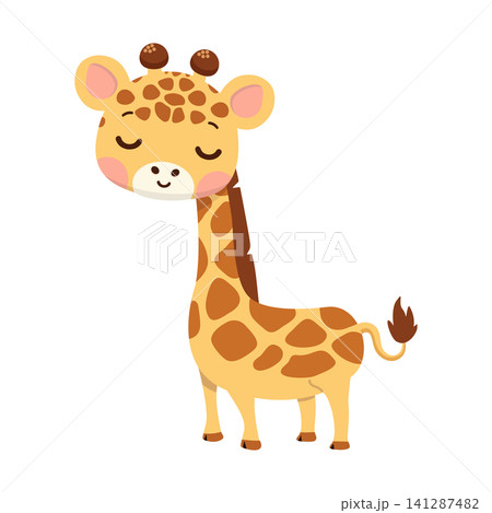 Playful Giraffe Standing with Happy Smile Playful Giraffe Standing with Happy Smile 141287482