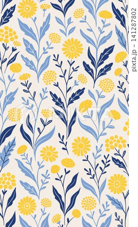 Seamless floral pattern featuring large blooming yellow anemone flowers Seamless floral pattern featuring large blooming yellow anemone flowers 141287802