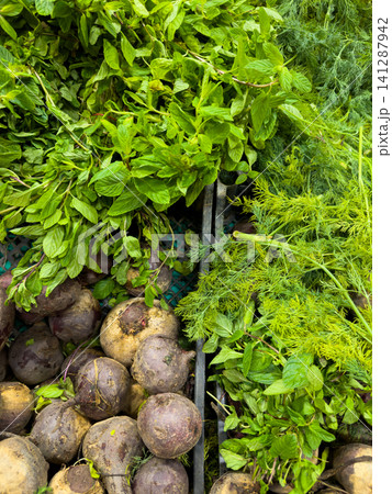 Fresh seasonal vegetables at a traditional farmers market Fresh seasonal vegetables at a traditional farmers market 141287942