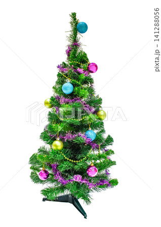 christmas tree and decorations on white background 141288056