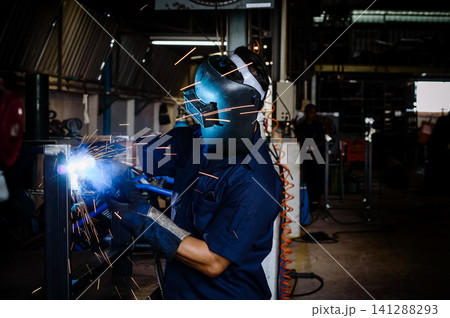 a worker do oxyacetylene welding and cutting in work place 141288293