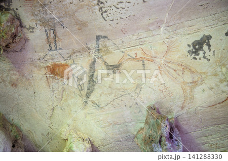 prehistoric paintings on the stone of the cave wall prehistoric paintings on the stone of the cave wall 141288330