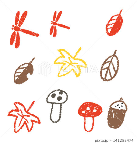 かわいい秋の手描き線画のイラスト素材セット 141288474