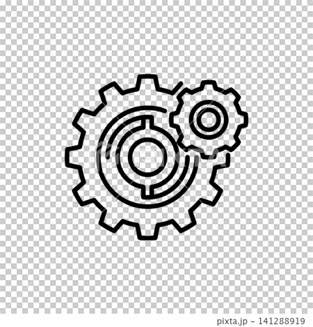 ine icon representing interlocking gears, symbolizing manual gearbox, gear ratio, transmission, and mechanical rotation. ine icon representing interlocking gears, symbolizing manual gearbox, gear ratio, transmission, and mechanical rotation. 141288919