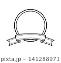 シンプルなモノクロのリボン付きフレームのイラスト・丸 141288971