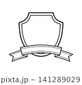 シンプルなモノクロのリボン付きフレームのイラスト 141289029