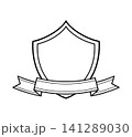 シンプルなモノクロのリボン付きフレームのイラスト 141289030