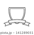 シンプルなモノクロのリボン付きフレームのイラスト 141289031