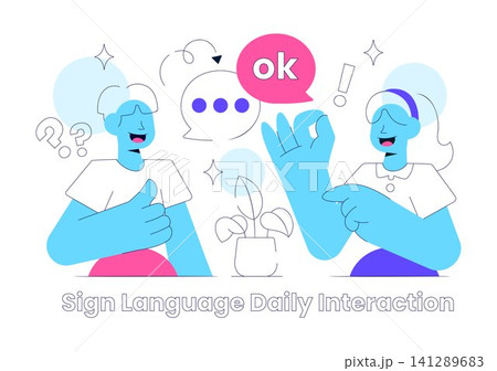 Sign Language Daily Interaction Illustration Featuring Deaf Communication, Hand Gestures, Accessibility Support, and Everyday Social Connection Sign Language Daily Interaction Illustration Featuring Deaf Communication, Hand Gestures, Accessibility Support, and Everyday Social Connection 141289683