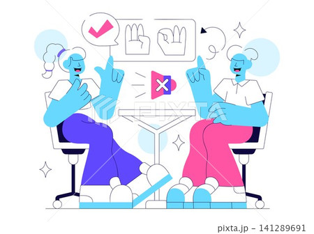 Sign Language Daily Interaction Illustration Featuring Deaf Communication, Hand Gestures, Accessibility Support, and Everyday Social Connection 141289691