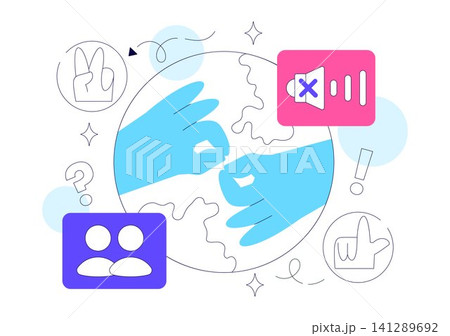 Sign Language Daily Interaction Illustration Featuring Deaf Communication, Hand Gestures, Accessibility Support, and Everyday Social Connection 141289692