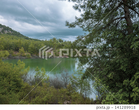 Natural lake view with trees in springtime woodland Natural lake view with trees in springtime woodland 141289918