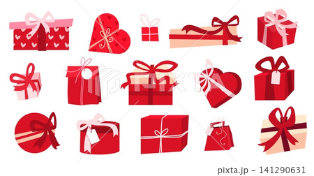 Romantic gift boxes set isolated on white Romantic gift boxes set isolated on white 141290631