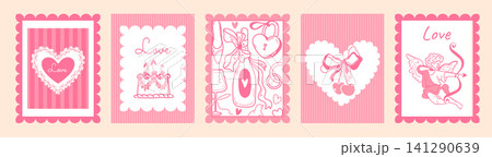 Valentine Day greeting cards with romantic doodles Valentine Day greeting cards with romantic doodles 141290639