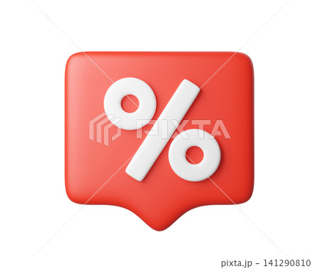 3D red chat bubble icon with a white percent symbol, isolated on background. Modern discount or special offer badge, ideal for ecommerce, sales promotion, price reduction, or marketing. 3d render 3D red chat bubble icon with a white percent symbol, isolated on background. Modern discount or special offer badge, ideal for ecommerce, sales promotion, price reduction, or marketing. 3d render 141290810