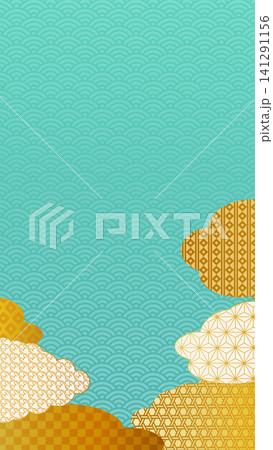 青海波文様 若草色と金色の和柄背景イラスト 青海波文様 若草色と金色の和柄背景イラスト 141291156