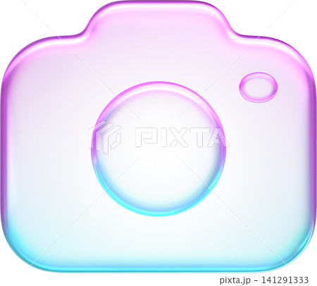 Pastel holographic camera icon with smooth pink and cyan neon soft gradient. Translucent fluid glossy design element suited for digital photography app interface button Pastel holographic camera icon with smooth pink and cyan neon soft gradient. Translucent fluid glossy design element suited for digital photography app interface button 141291333
