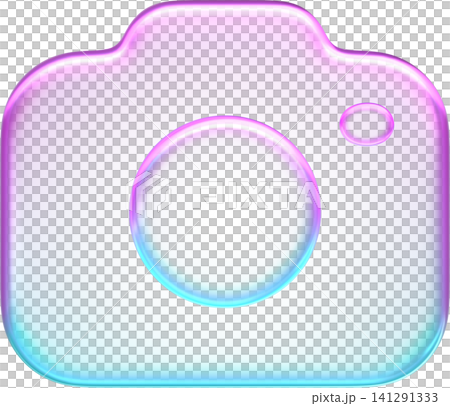Pastel holographic camera icon with smooth pink and cyan neon soft gradient. Translucent fluid glossy design element suited for digital photography app interface button Pastel holographic camera icon with smooth pink and cyan neon soft gradient. Translucent fluid glossy design element suited for digital photography app interface button 141291333