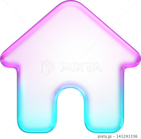 Pastel holographic house icon with smooth pink and cyan neon soft gradient. Translucent fluid glossy design element suited for real estate or homepage navigation button Pastel holographic house icon with smooth pink and cyan neon soft gradient. Translucent fluid glossy design element suited for real estate or homepage navigation button 141291336