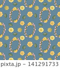 Seamless pattern of flower and Border flower pastel color style cute background blue, Hand drawn watercolor illustration. For paper, textiles and seasonal fabric. 141291733