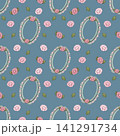 Seamless pattern of flower and Border flower pastel color style cute background blue, Hand drawn watercolor illustration. For paper, textiles and seasonal fabric. 141291734