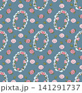 Seamless pattern of flower and Border flower pastel color style cute background blue, Hand drawn watercolor illustration. For paper, textiles and seasonal fabric. 141291737