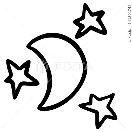 Hand drawn outline of moon and stars for kid colouring book, art, painting, decoration, cartoon character, comic, mascot, sky and cloud, tattoo, sticker, shirt print, icon, good night, sleep tight Hand drawn outline of moon and stars for kid colouring book, art, painting, decoration, cartoon character, comic, mascot, sky and cloud, tattoo, sticker, shirt print, icon, good night, sleep tight 141291743