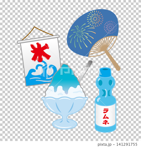 Shaved ice, Ramune, and fan illustration Shaved ice, Ramune, and fan illustration 141291755