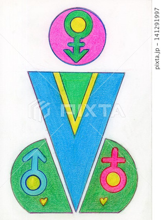 公共施設表示板」ジェンダーマーク色鉛筆画イラスト 公共施設表示板」ジェンダーマーク色鉛筆画イラスト 141291997