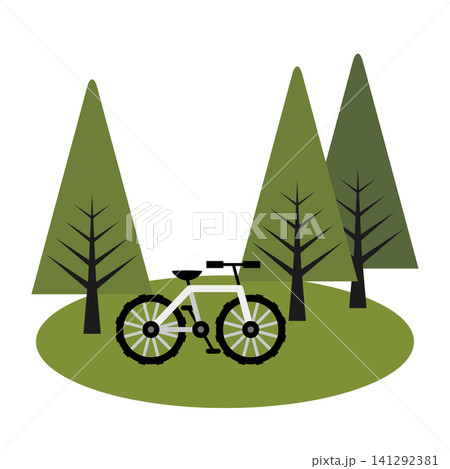 森のサイクリング 自転車のフラットイラスト 141292381