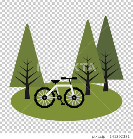 森のサイクリング 自転車のフラットイラスト 141292381