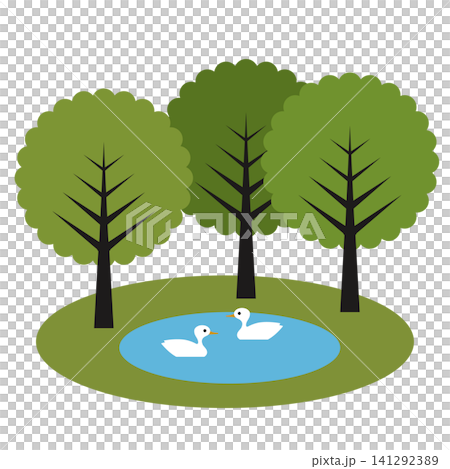 Forest lake and waterfowl natural landscape (flat illustration) Forest lake and waterfowl natural landscape (flat illustration) 141292389