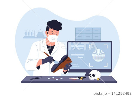 Criminologist Checking Fingerprint on Evidence Shoe Criminologist Checking Fingerprint on Evidence Shoe 141292492