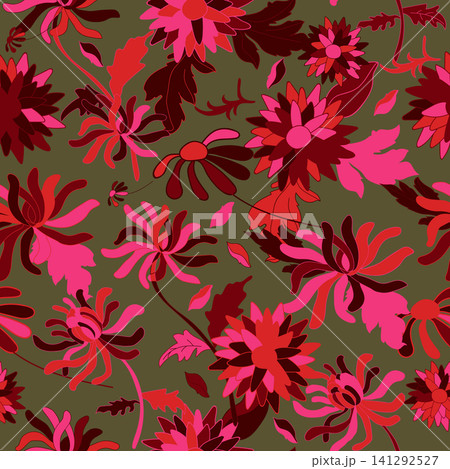 Seamless pattern with chrysanthemum flowers. Perfect for floral fabric, decorative, textile and fashion print. Seamless pattern with chrysanthemum flowers. Perfect for floral fabric, decorative, textile and fashion print. 141292527