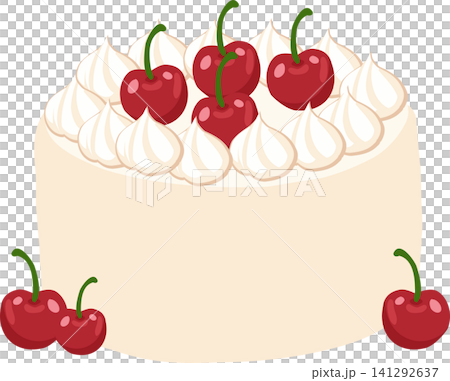 Cherry Cake with Whipped Cream and Fresh Red Cherries Illustratio Cherry Cake with Whipped Cream and Fresh Red Cherries Illustratio 141292637