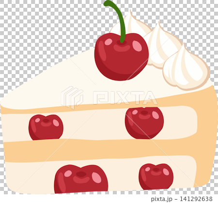 Cherry Cake Slice with Whipped Cream and Red Cherries 141292638