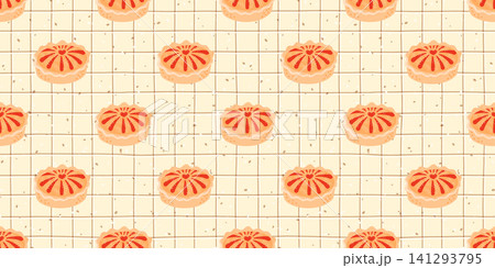 Cover halloween pattern striped bg pumpkin harvest leaf seamless line. This design features a cozy autumn wallpaper with a whimsical cottagecore aesthetic for a happy and decorative print. The. 141293795