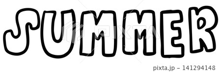 Hand written SUMMER letter outline for font, typography, text, message, sticker, summer break, decoration, trip, travel, holidays, vacation, print, sign, symbol, beach vibe, sea, sand, sun, tattoo 141294148
