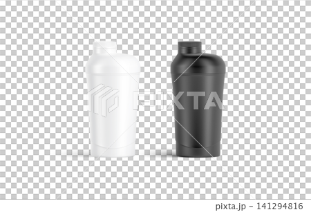 Blank black and white fitness shaker bottle mockup png, transparent background, 3d rendering. Empty shake cup for nutrition healthy drink mock up cut out. Clear sporty blender for workout diet. Blank black and white fitness shaker bottle mockup png, transparent background, 3d rendering. Empty shake cup for nutrition healthy drink mock up cut out. Clear sporty blender for workout diet. 141294816