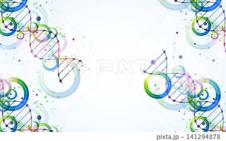 Abstract colorful DNA helix with digital plexus network and overlapping circles. Vector illustration Abstract colorful DNA helix with digital plexus network and overlapping circles. Vector illustration 141294878