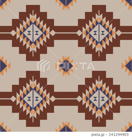 Seamless geometric tile pattern featuring repeating diamond ornaments in warm earth-tone colors. Great for fabrics, wallpapers, home textiles, blankets, cushions, and surface pattern design. Seamless geometric tile pattern featuring repeating diamond ornaments in warm earth-tone colors. Great for fabrics, wallpapers, home textiles, blankets, cushions, and surface pattern design. 141294903