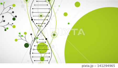 Abstract green DNA helix with digital data dots and clean background. Vector illustration 141294965