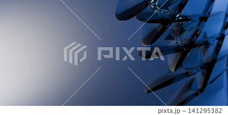 Futuristic abstract 3D dark blue glass geometric shards on minimalist light silver gray background banner 141295382