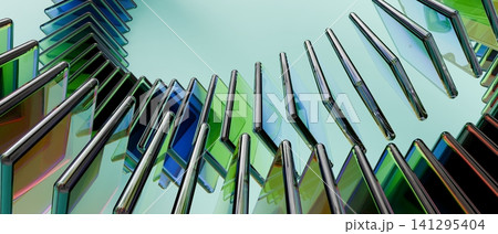 Luxury Transparent Glass Spiral Background with Modern Geometric Shapes Abstract 3D Technology Illustration Luxury Transparent Glass Spiral Background with Modern Geometric Shapes Abstract 3D Technology Illustration 141295404
