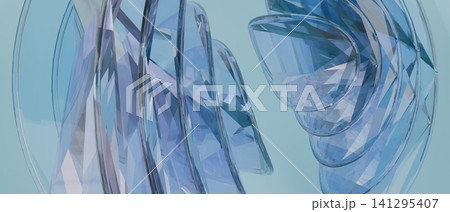 Luxury Blue Transparent Crystal Glass Abstract Background with Geometric Spiral Shapes Modern 3D Illustration Luxury Blue Transparent Crystal Glass Abstract Background with Geometric Spiral Shapes Modern 3D Illustration 141295407