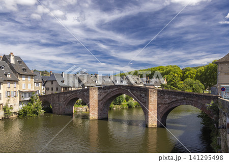 Old Bridge of Espalion spanning Lot River in Aveyron, France 141295498
