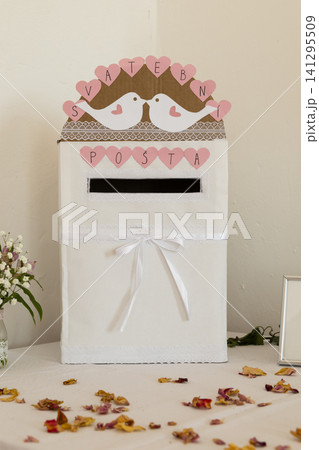 Handmade wedding post box with love birds decoration Handmade wedding post box with love birds decoration 141295509