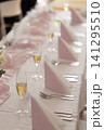 Wedding reception table setup with champagne flutes Wedding reception table setup with champagne flutes 141295510